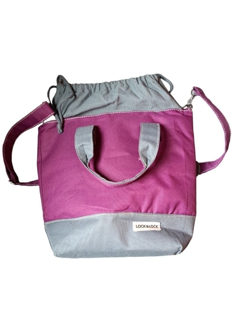 LOCK N LOCK insulated lunch bag picnic tote drawstring shoulder strap coastal